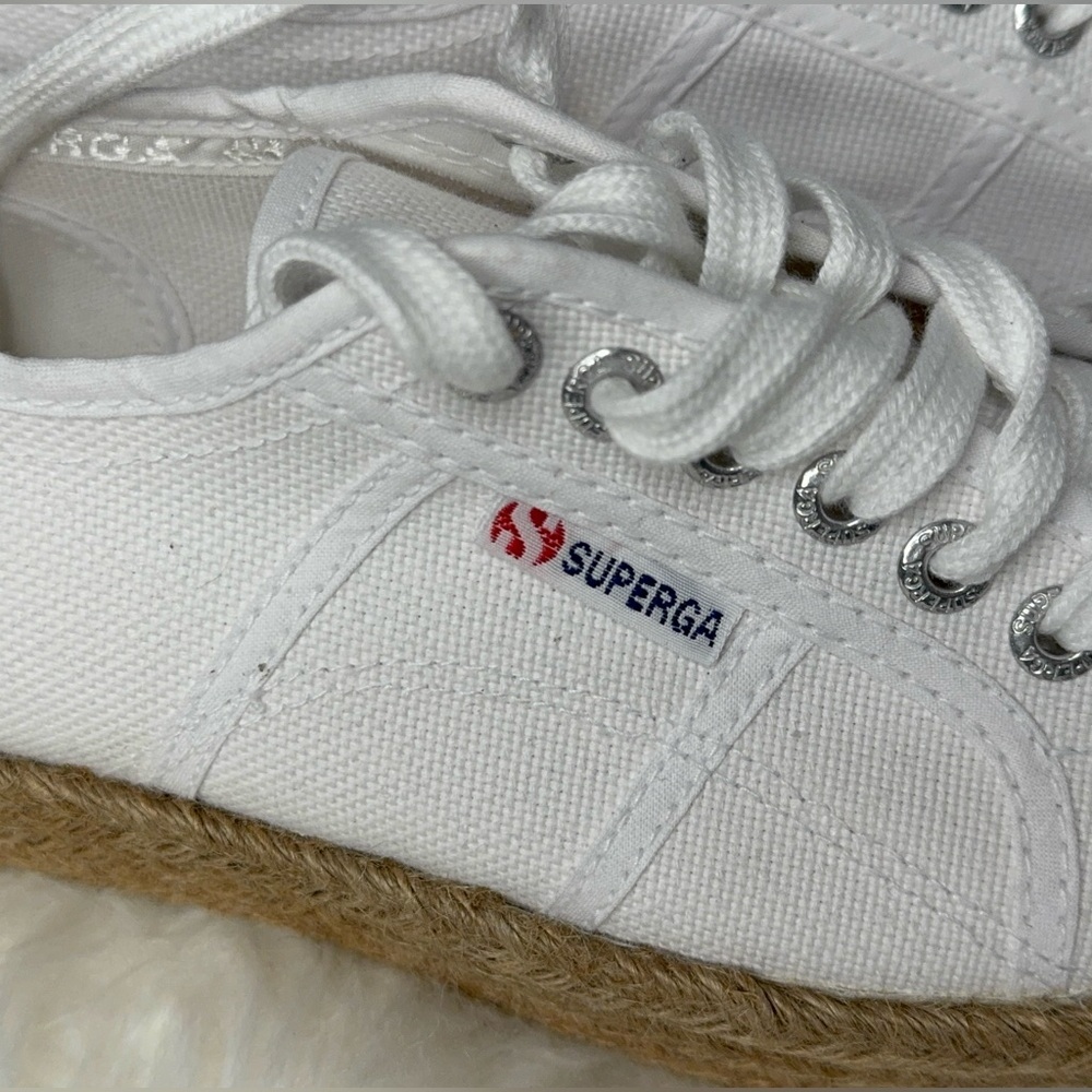 NWOT Superga Rope White Canvas sneaker Platform Espadrille Size 50 /9 - Picture 3 of 6